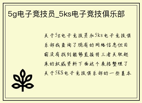 5g电子竞技员_5ks电子竞技俱乐部