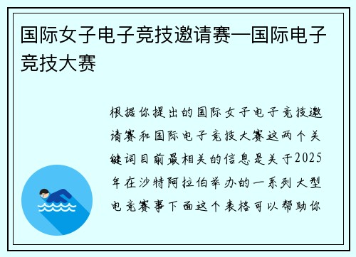 国际女子电子竞技邀请赛—国际电子竞技大赛